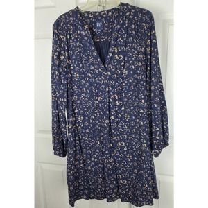 Gap Women's Large Petite Navy Gold Print Cotton Dress Shift Trapeze Style